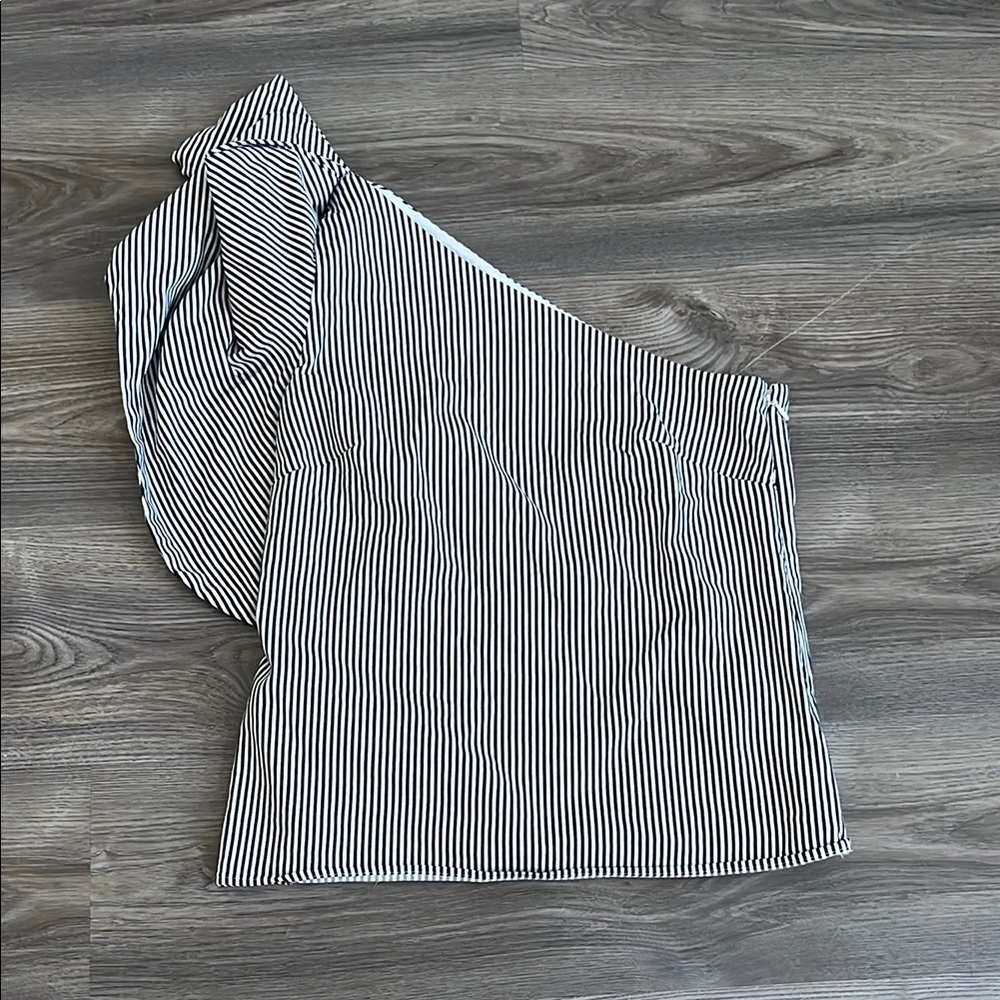 Black and White Striped One-Shoulder Top